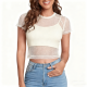White Mesh Overlay Crop Top