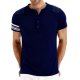 Men's Navy Blue Henley Short-Sleeve Shirt with Epaulet and Striped Sleeve