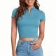 Turquoise Quarter-Zip Crop Top
