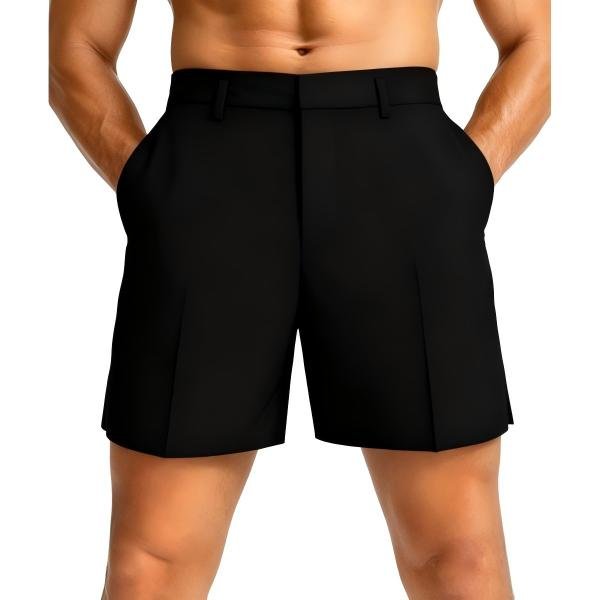 Men's Black Tailored Dress Shorts with Pleated Detail